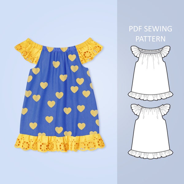 Flutter Pillowcase Dress Sewing Pattern PDF For Babies, Toddlers and Kids, Age 0 - 6