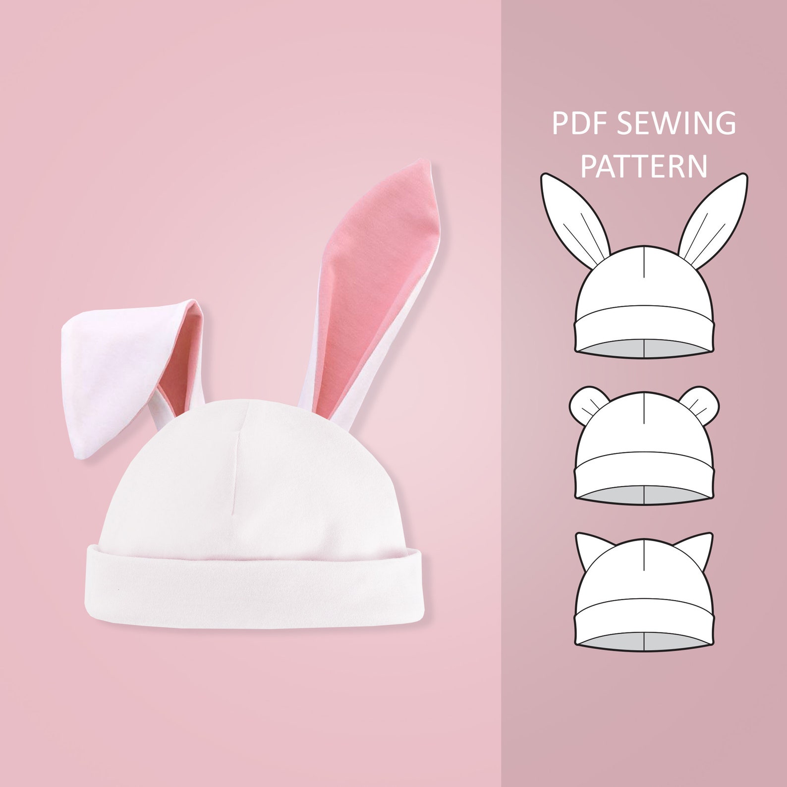 Easy Baby Animal Ears Beanie PDF Sewing Pattern Size 0 6 Etsy