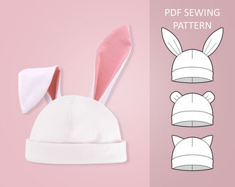 Easy Baby Animal Ears Beanie PDF Sewing Pattern, Size 0 - 6 Years Old