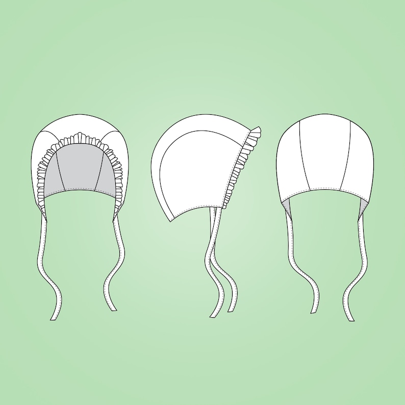 Peut inclure: Trois bonnets blancs avec des bords festonn&eacute;s et des liens. Les bonnets sont pr&eacute;sent&eacute;s sous diff&eacute;rents angles.