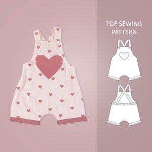 Easy Baby and Toddler Overalls With Heart Shaped Pocket PDF Sewing Pattern, Size 0 Months - 6 Years Old