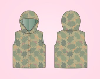 Kids Hooded Vest PDF Sewing Pattern, Size 0 Months - 6 Years Old