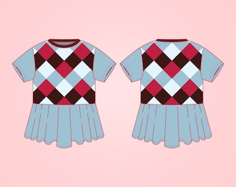 Einfaches T-Shirt Kleid Schnittmuster PDF für Babys, Kleinkinder und Kinder, Alter 0 - 6