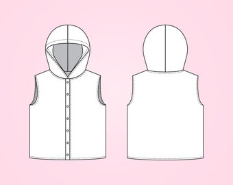 Kids Hooded Vest PDF Sewing Pattern, Size 0 Months - 6 Years Old