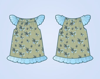 Eenvoudige Flutter kussensloop jurk naaipatroon PDF voor baby's, peuters en kinderen, leeftijd 0 - 6