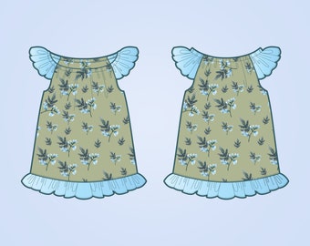 Flatterärmel Kissenbezug Kleid Schnittmuster: Baby bis Kids (PDF)