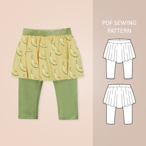 Skirted Leggings Sewing Pattern PDF For Babies, Toddlers and Kids, Age 0 - 6
