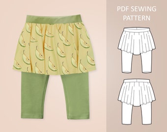 Skirted Leggings Sewing Pattern PDF For Babies, Toddlers and Kids, Age 0 - 6