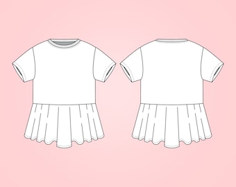 Kinder T-Shirt Kleid Schnittmuster PDF für Babys und Kleinkinder, Alter 0 - 6