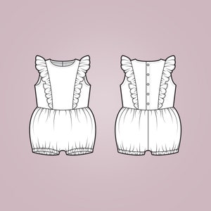 Kids Ruffle Romper Sewing Pattern PDF For Babies, Toddlers and Kids, Age 0 - 6