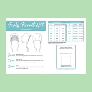 Peut inclure: Un patron de couture PDF imprimable pour un bonnet de b&eacute;b&eacute;. Le patron comprend des instructions, des recommandations de tissus et un tableau des tailles pour les b&eacute;b&eacute;s de 0 &agrave; 12 mois. Le patron comprend &eacute;galement un guide de mesure pour s'assurer que le patron est imprim&eacute; correctement.