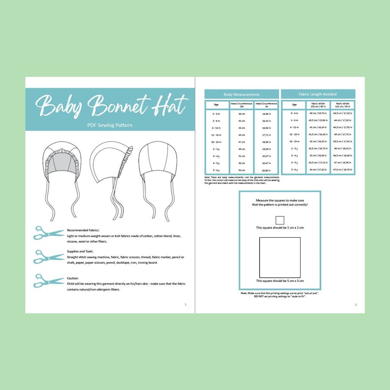 Peut inclure: Un patron de couture PDF imprimable pour un bonnet de b&eacute;b&eacute;. Le patron comprend des instructions, des recommandations de tissus et un tableau des tailles pour les b&eacute;b&eacute;s de 0 &agrave; 12 mois. Le patron comprend &eacute;galement un guide de mesure pour s'assurer que le patron est imprim&eacute; correctement.
