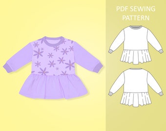 Baby and Toddler Sweatshirt Dress PDF Sewing Pattern, 0 Months - 6 Years Old