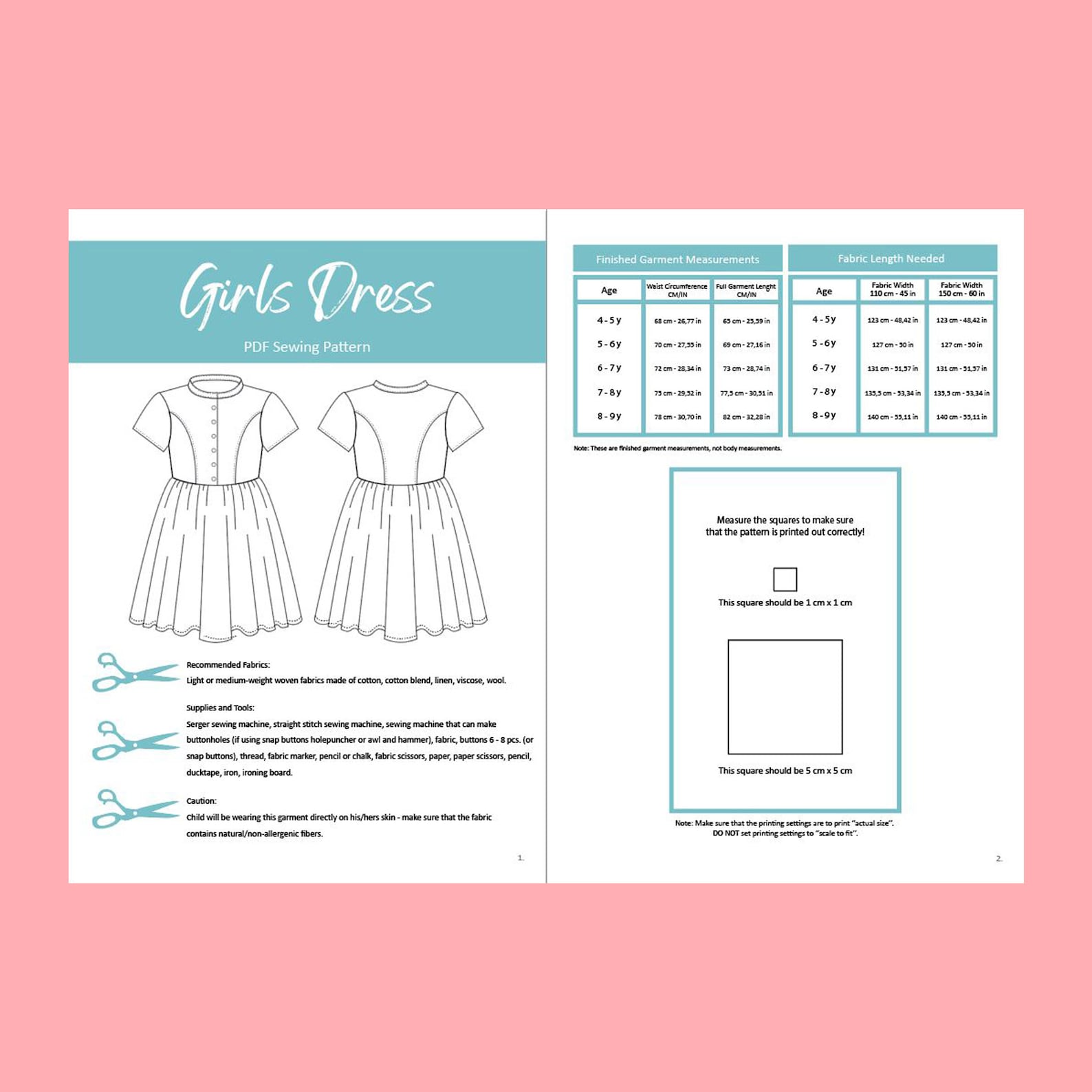 Girls Dress PDF Sewing Pattern Size 4 9 Years Old - Etsy