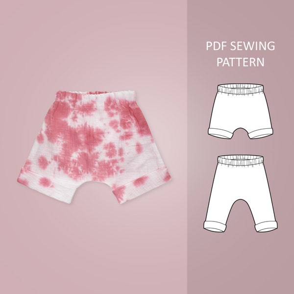 Woven Harem Shorts and Pants Sewing Pattern PDF for Babies, Toddlers and Kids, Age 0 - 6