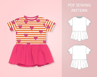 T-Shirt Kleid Schnittmuster PDF Für Babies Kleinkinder und Kinder, Alter 0 - 6