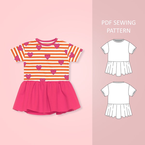 T-Shirt Dress Sewing Pattern PDF For Babies, Toddlers and Kids, Age 0 - 6