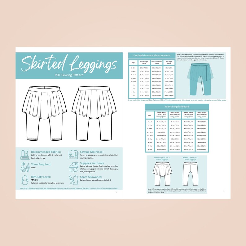 Skirted Leggings Sewing Pattern PDF for Babies Toddlers and Etsy