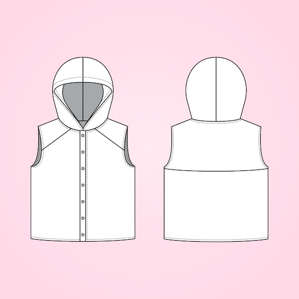 Kids Hooded Colorblock Vest PDF Sewing Pattern, Size 0 Months - 6 Years Old