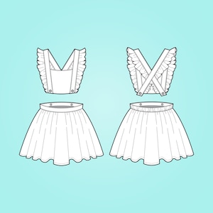 Kids Two Piece Pinafore Dress Sewing Pattern PDF For Babies, Toddlers and Kids, Age 0 - 6
