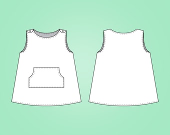 Girls Pinafore Dress With Front Pocket PDF Sewing Pattern, Size 0 Months - 6 Years Old