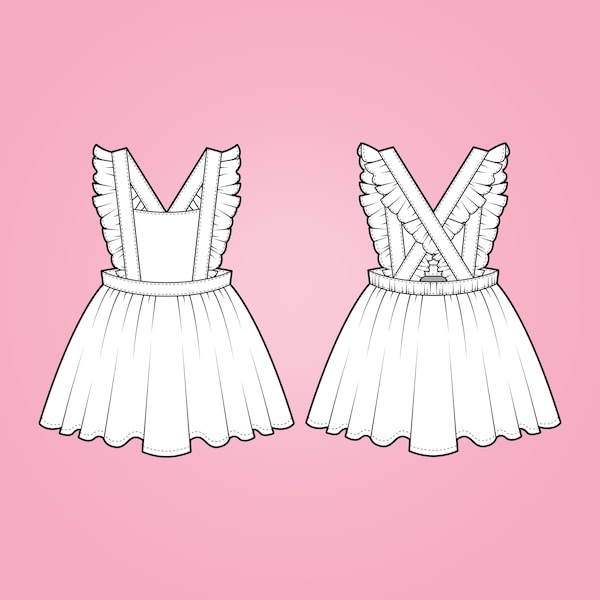 Girls Pinafore Ruffle Dress PDF Sewing Pattern, Size 0 Months - 6 Years Old