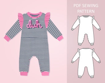 Easy Baby and Toddler Ruffle Romper PDF Sewing Pattern, Size 0 Months - 6 Years Old