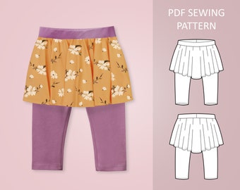Skort Leggings Sewing Pattern PDF For Babies, Toddlers and Kids, Age 0 - 6