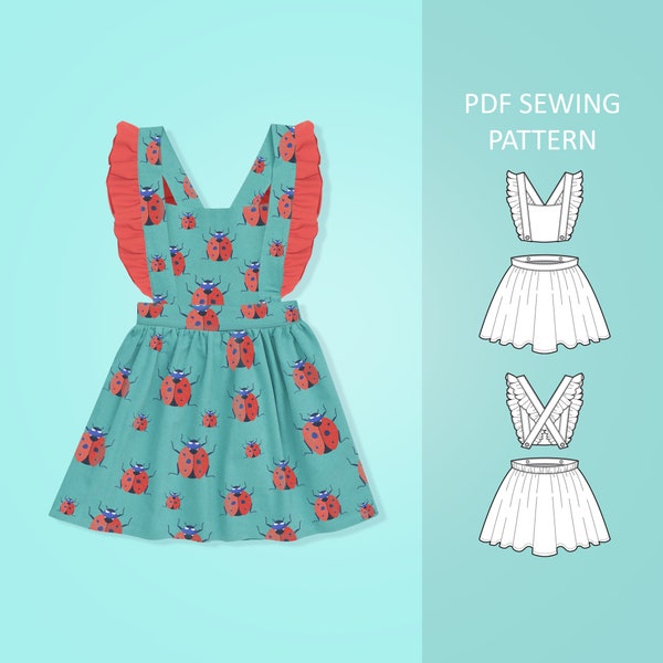 Patron de couture robe chasuble deux pièces PDF pour bébés, tout-petits et enfants de 0 à 6 ans