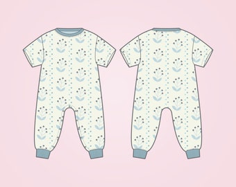Baby Romper PDF Sewing Pattern: Snap Buttons, Sizes 0 Months - 6 Years (Digital Download)