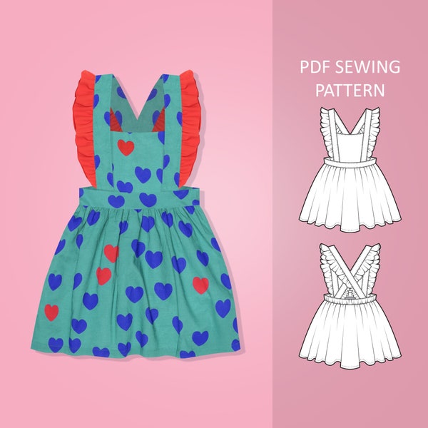 Easy Baby and Toddler Pinafore Ruffle Dress PDF Sewing Pattern, Size 0 Months - 6 Years Old