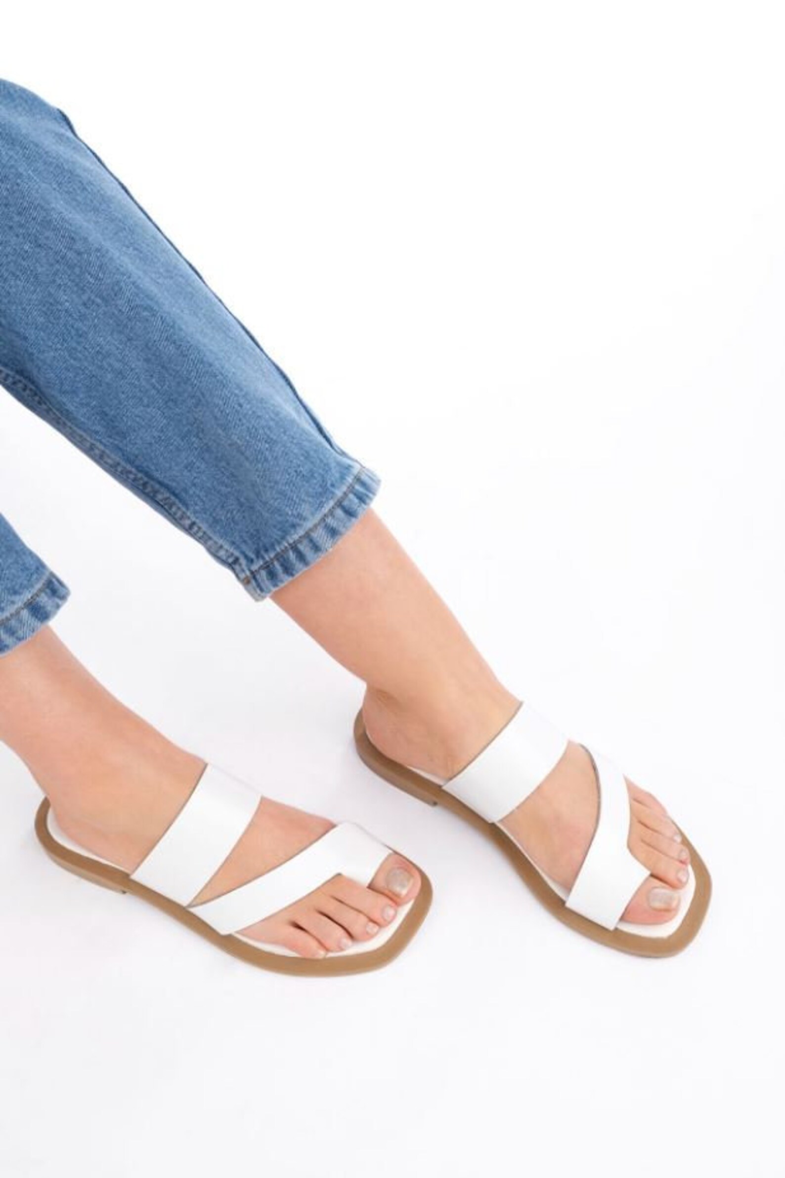 Women's Genuine White Leather Sandals Ladies Womens Etsy