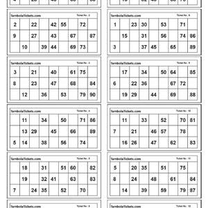 Tambola ticket | 500 Pages | 12 tickets per page | 6000 unique tickets | Housie Ticket |Bingo Ticket | Printable PDF| Set 1 | 90 balls bingo