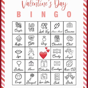Cartes de bingo pour la Saint-Valentin | Jeton Saint-Valentin | 2 cartes par page | Imprimable | Image découpée incluse | Imprimable | 120 cartes uniques