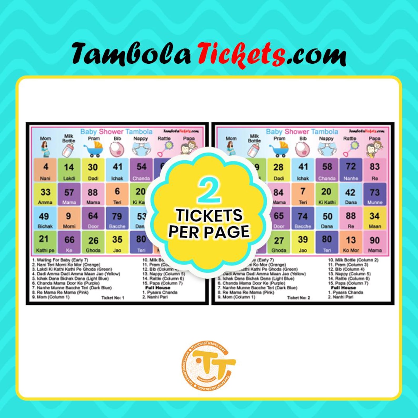 Baby Shower Tambola Tickets Hindi Theme | 48 Unique Cards | Printable ...