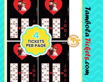 Jodi Theme Tambola Tickets – Couple Wedding Party Game | 48 Unique Printable Housie Cards | Instant Download