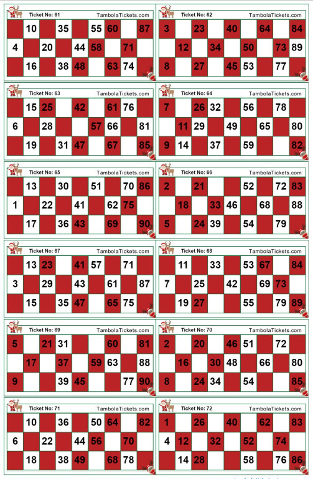 christmas theme tambola tickets | 400 tickets set | 12 tickets per