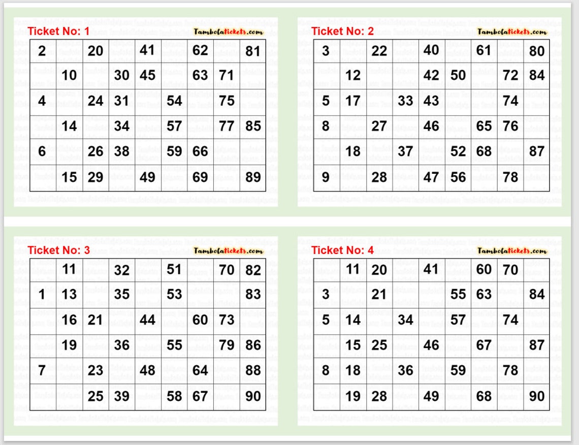 Tambola Tickets PDF 69 Tambola Tickets 150 Unique Tickets PDF Unique