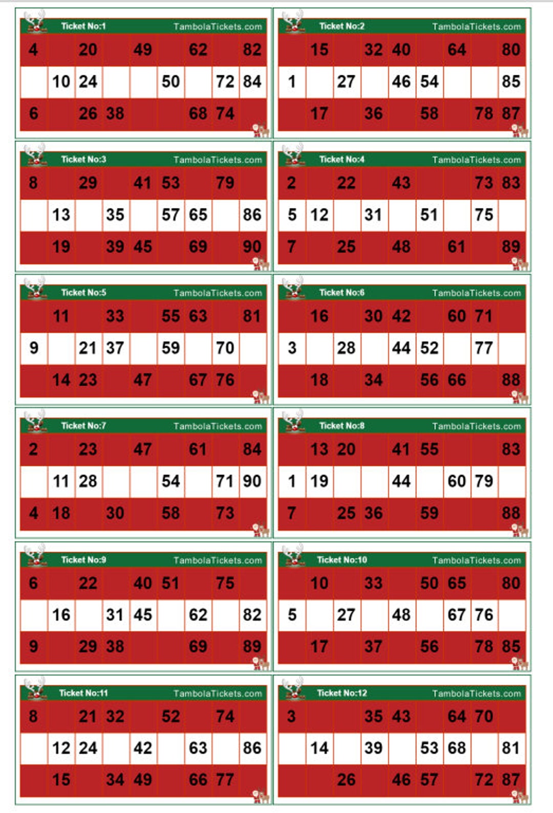 christmas theme tambola tickets | 400 tickets set | 12 tickets per