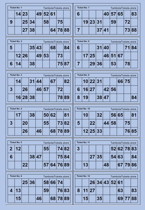 tambola ticket 185 pages 12 tickets per page 2200 etsy
