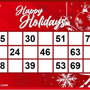 Happy Holidays Theme Classic tambola Ticket | Tambola | Housie | Tambola Tickets |  4 tickets page | Printable | 90 ball bingo | 400 Tickets