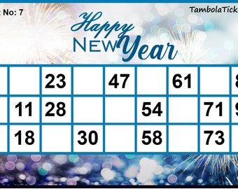 New Year Theme Classic tambola Ticket | Tambola | Housie | Tambola Tickets |  4 tickets per page  | Printable | 90 ball bingo | 400 tickets