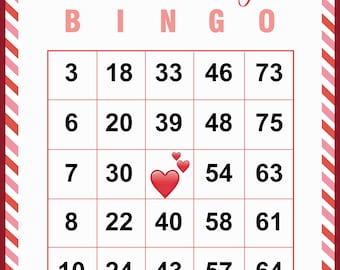Bingokaart voor Valentijnsdag | Bingo | 90 ballen, allemaal unieke bingokaarten | 2 kaarten per pagina | Afdrukbaar | Bingo 75 ballen | 1100+ unieke kaarten