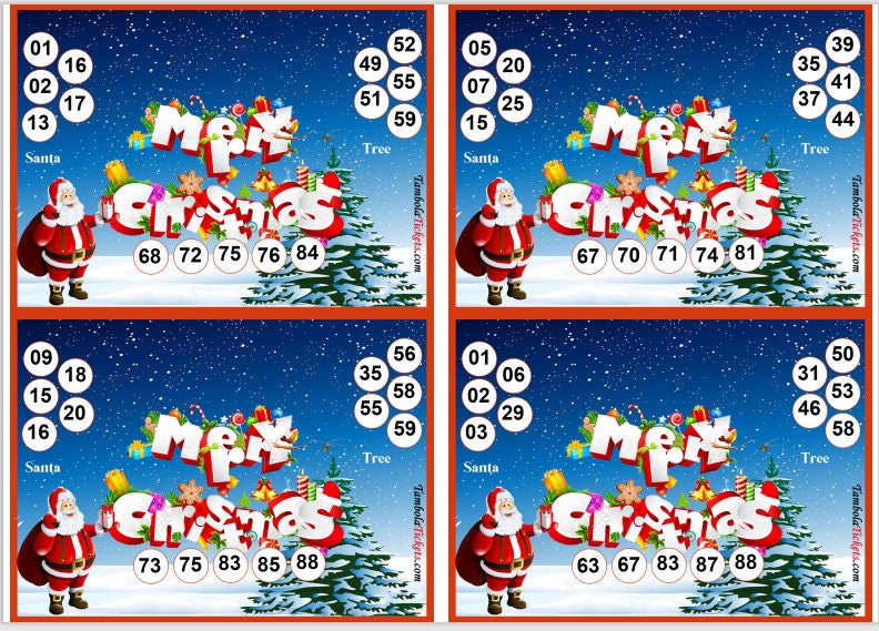 Merry Christmas Tambola Tickets 100 Tickets Tombola Housie Bingo ...