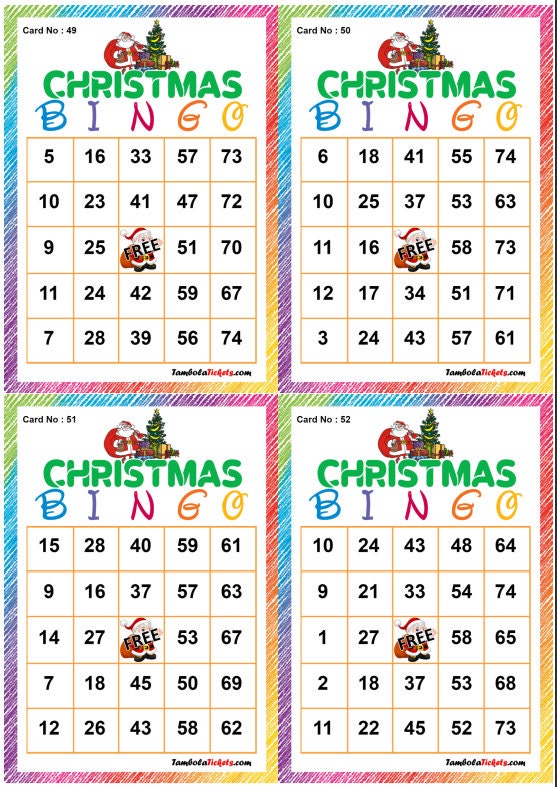 Merry Christmas Theme Bingo Cards Tickets | 150 Bingo Cards | All ...