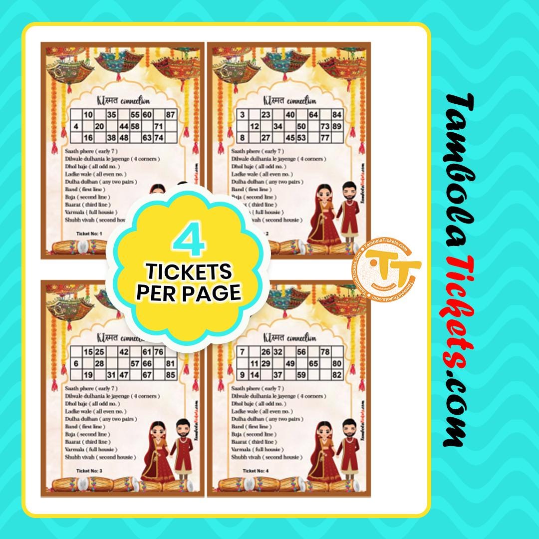 Kismat Connection Wedding Theme Tambola Tickets Pdf | 48 Unique Shaadi ...