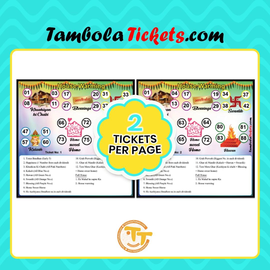 Housewarming Theme Tambola Tickets - 48 Unique Printable Housie Cards ...