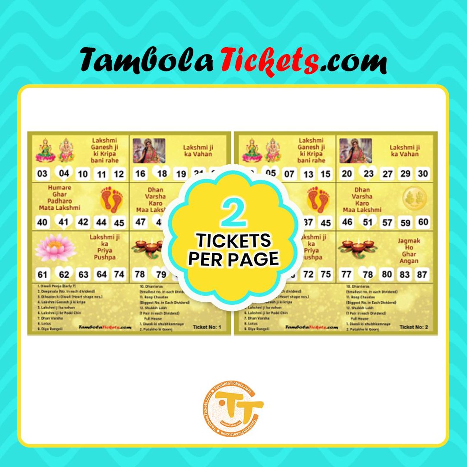 Lakshmi Pooja Diwali Theme Tambola Tickets – 48 Unique Printable Housie ...