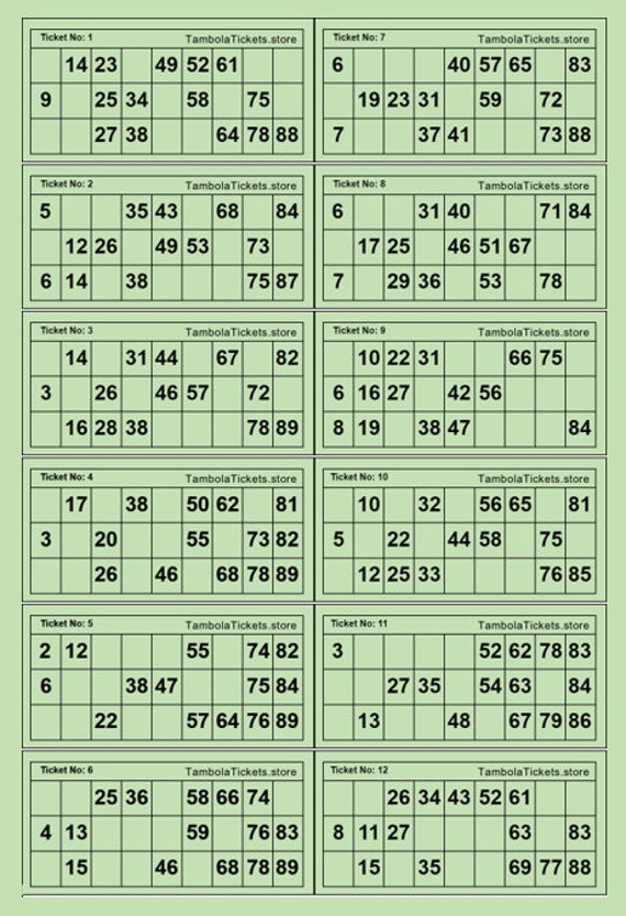 tambola ticket 185 pages 12 tickets per page 2200 etsy