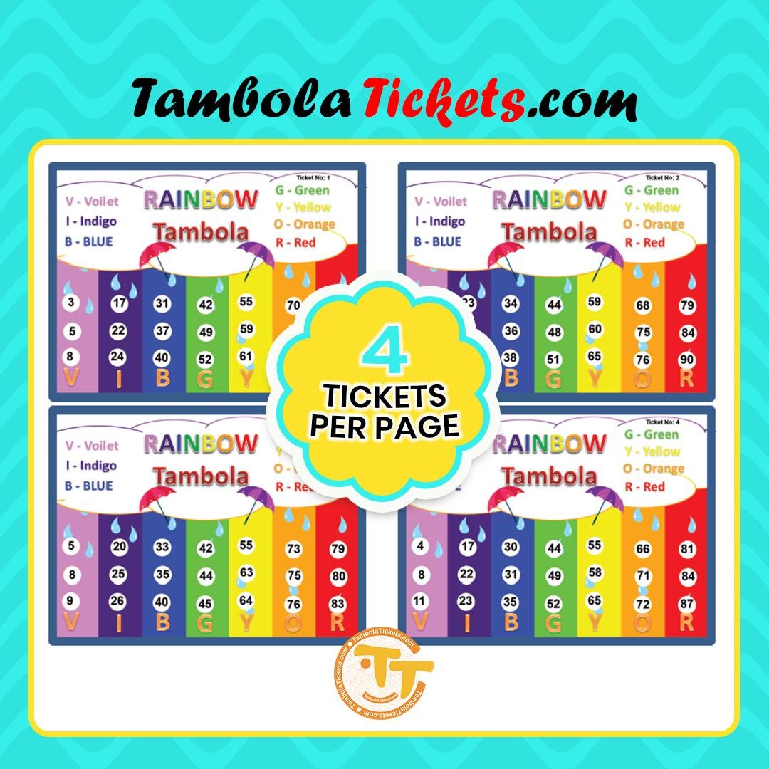 Rainbow Monsoon Theme Tambola Tickets – 48 Unique Tickets | Printable ...